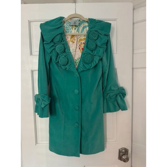 Judith March 50th inspired Coat/Jacket, Turquoise Velour, size S - Picture 1 of 7